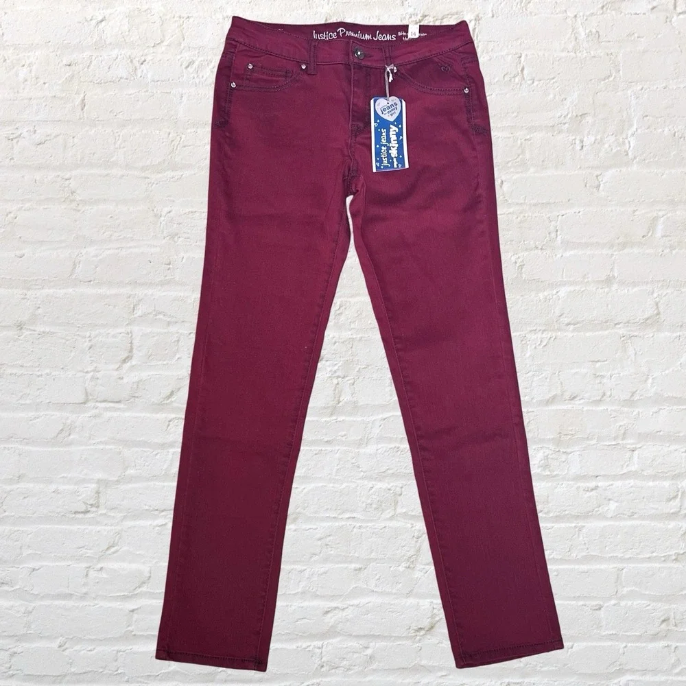 Justice Girls Premium Deep Red Skinny Jeans Size 14 Plus Stretch Low Rise‎ NWT